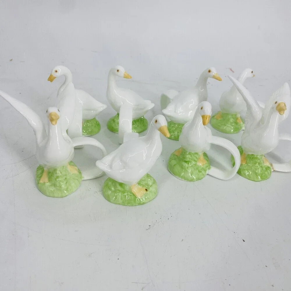 Vintage Lilian Vernon Bone China Goose Napkin Rings Set Of 8 Cottage Granny Core